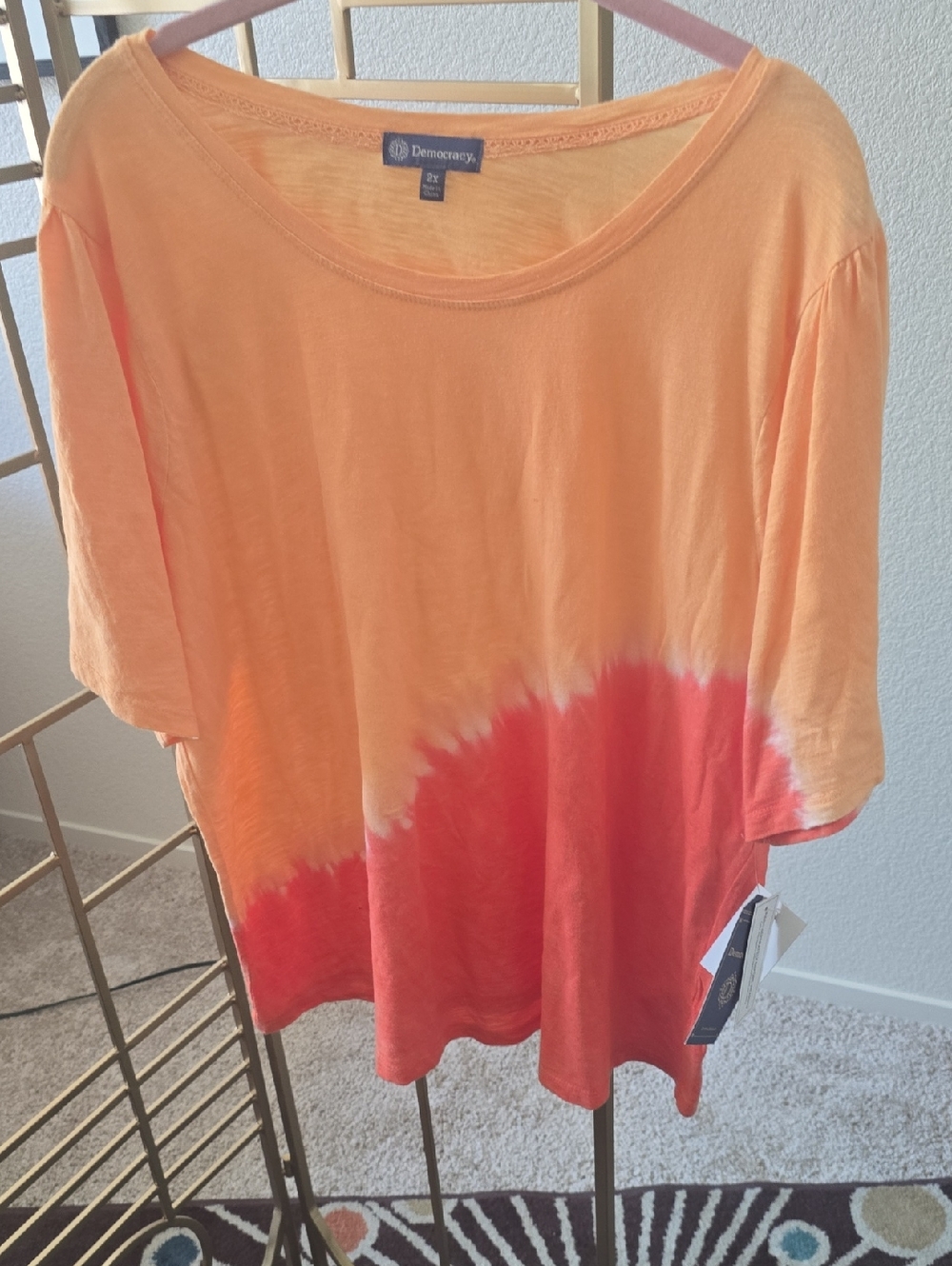 Democracy Orange Tie Dye Scoop Neck Short Sleeve Top 2X